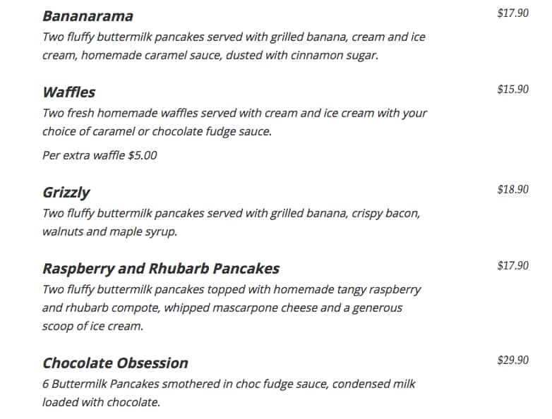 Menu at Pancakes At Carillon restaurant, Perth, Carillon City