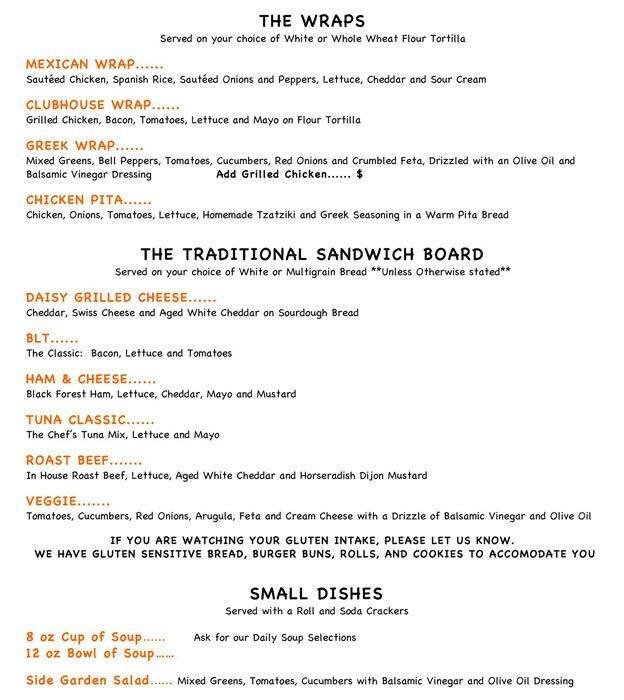 Menu at Daisy Sandwiches & Such restaurant, North Vancouver