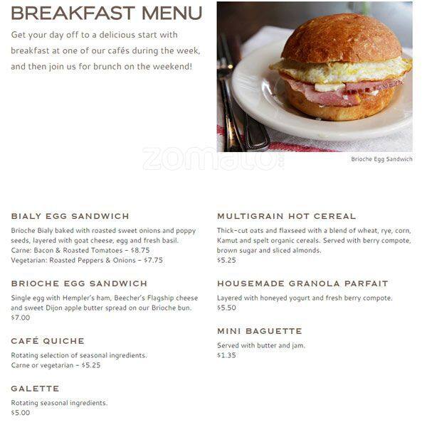 Menu at Macrina Bakery, Seattle, 615 W McGraw St