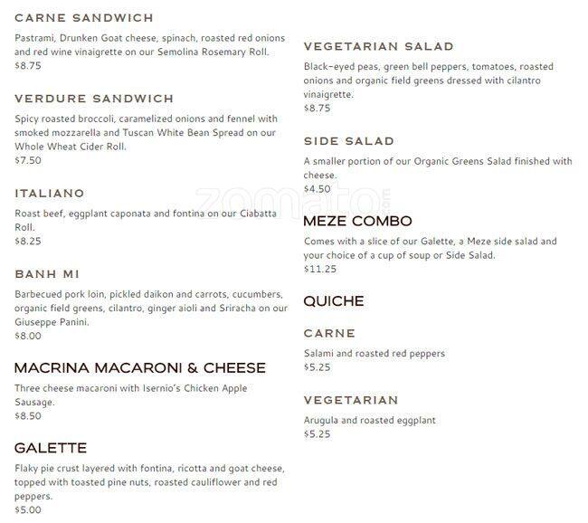 Menu at Macrina Bakery, Seattle, 615 W McGraw St