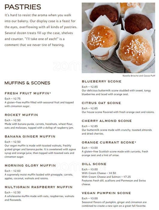 Menu at Macrina Bakery, Seattle, 615 W McGraw St