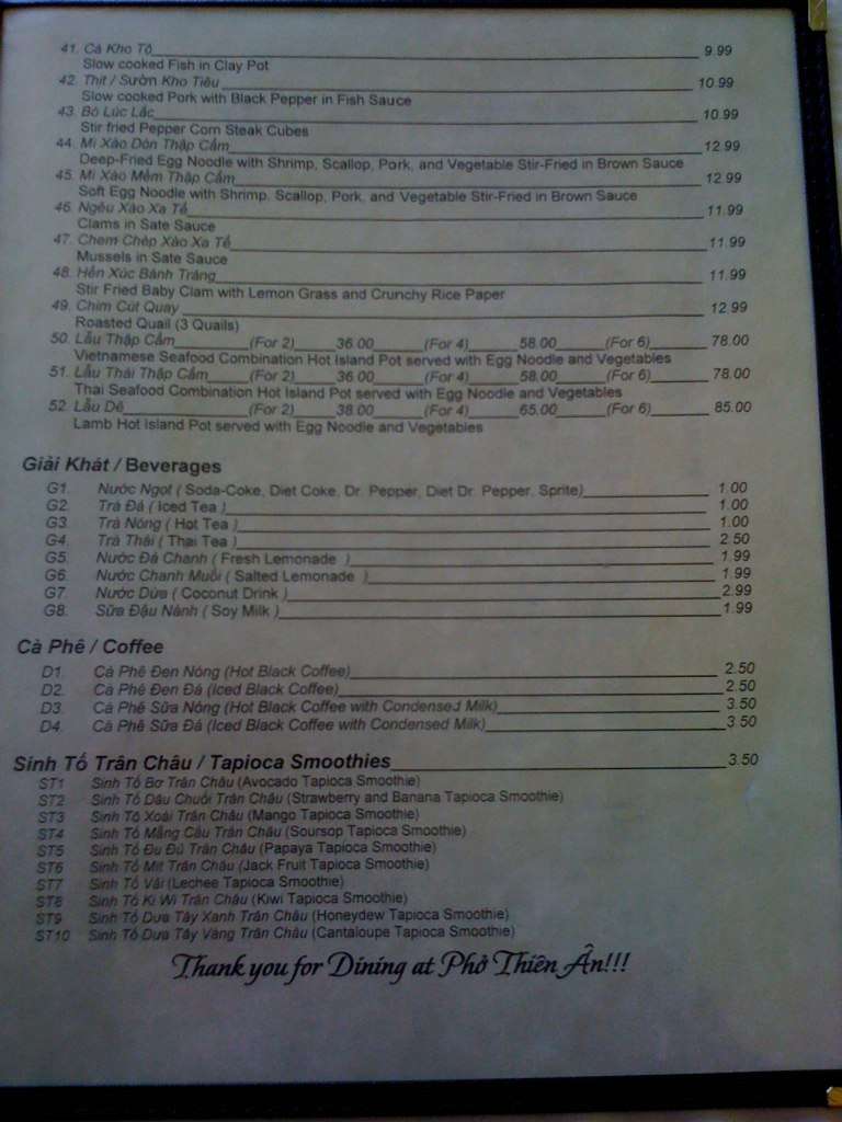 Pho Thien An Menu Menu For Pho Thien An North Central San Antonio