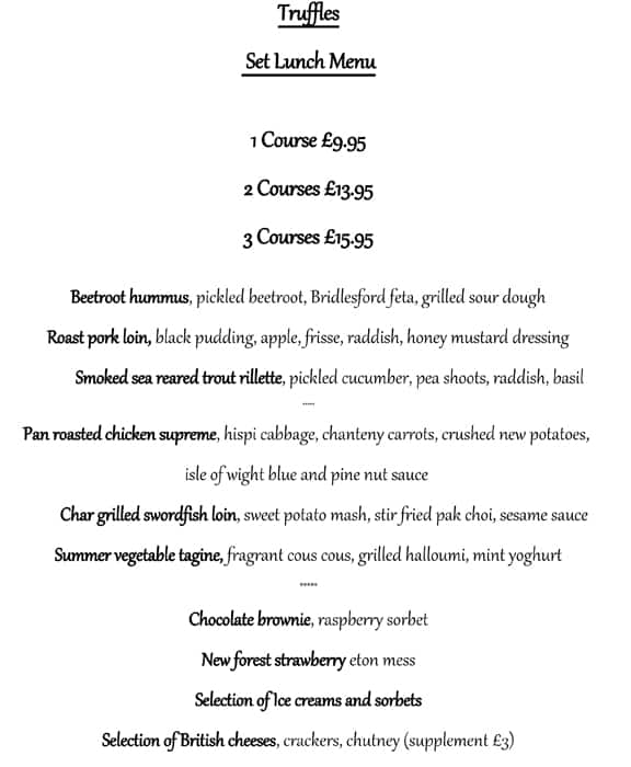 Menu at Truffles restaurant, Fareham, 8A High St