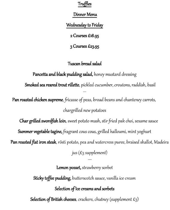 Menu at Truffles restaurant, Fareham, 8A High St