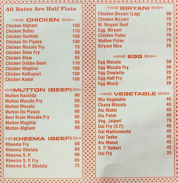 Menu of New Life Restaurant, Byculla, Mumbai