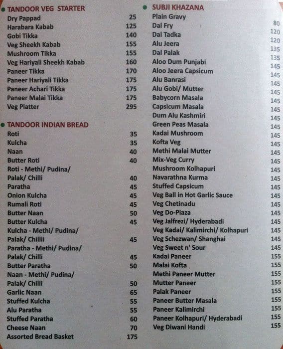 Hotel Le Ruchi The Prince menu