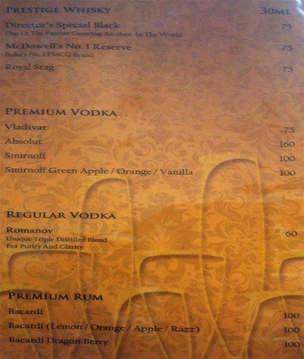 Hotel Le Ruchi The Prince menu
