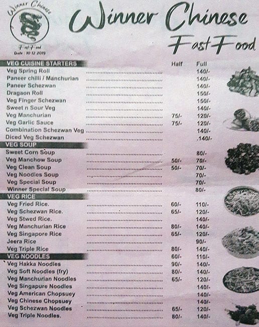 Winner Chinese Fast Food menu