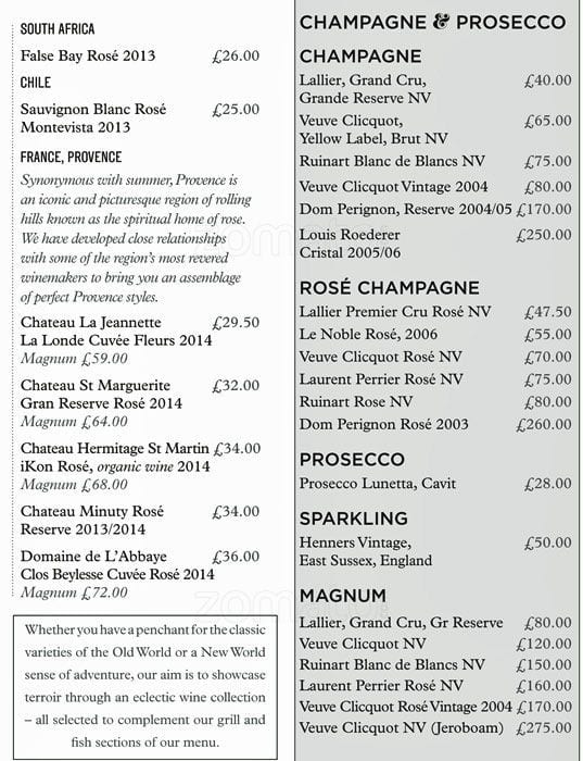 Menu at Bank restaurant, Birmingham