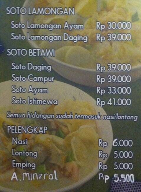 Soto Lamongan Menu, Menu for Soto Lamongan, Bekasi Selatan, Bekasi ...