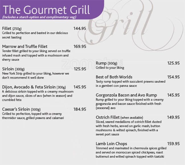 Menu at Olive & Oil restaurant, Durban, 15 Chartwell Drive