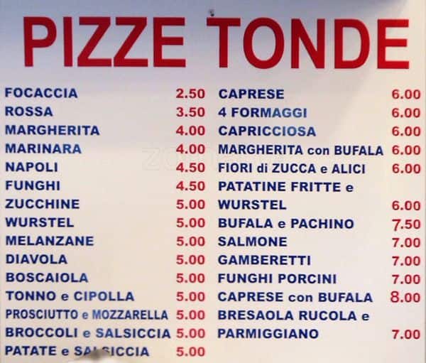 Menu da Pizza Mazzini ristorante, Roma