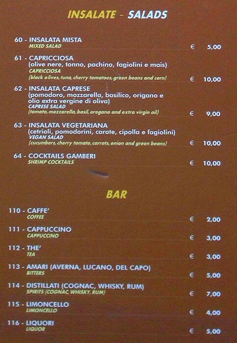 Menu di Hosteria dei Baullari 