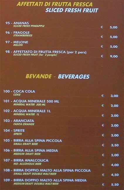 Menu di Hosteria dei Baullari 