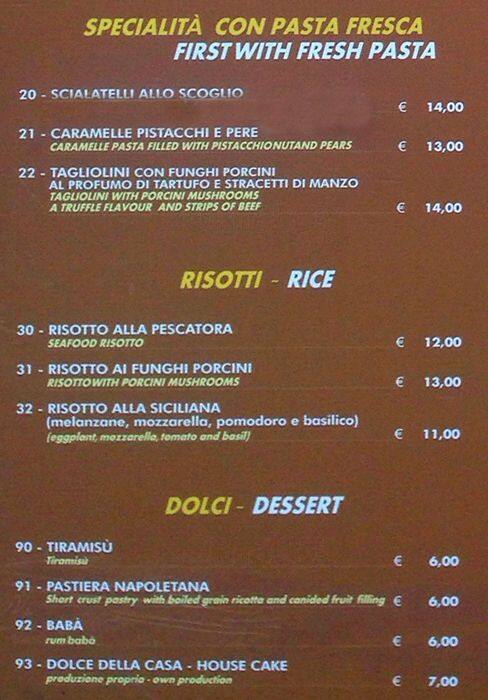 Menu di Hosteria dei Baullari 