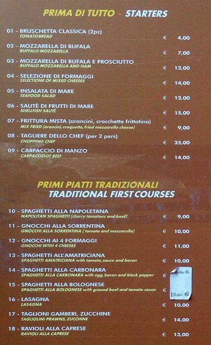 Menu di Hosteria dei Baullari 