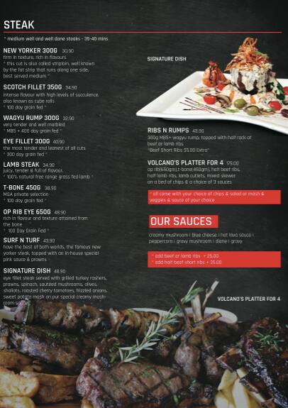 Menu at Volcanos Steakhouse Parramatta, Parramatta, 311-313 Church St