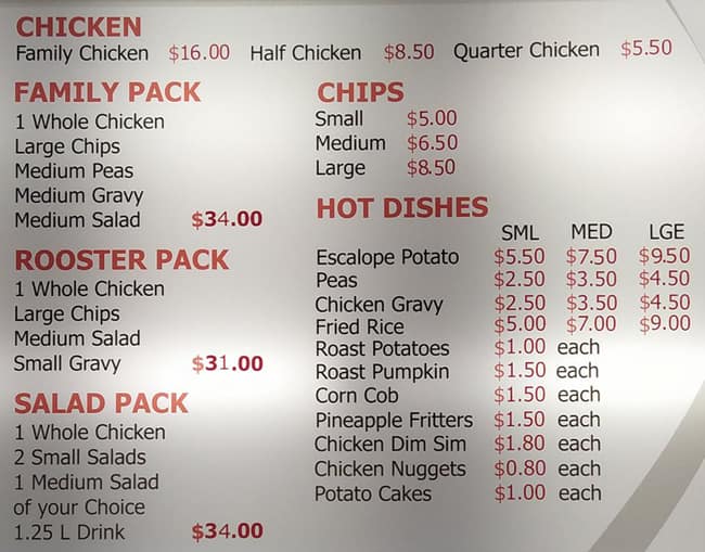 Menu at Jackson Court Lilydale Free Range Chicken restaurant, Doncaster