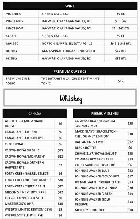 Shebeen menu