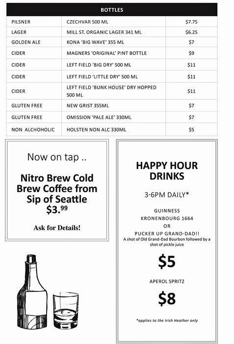 Shebeen menu