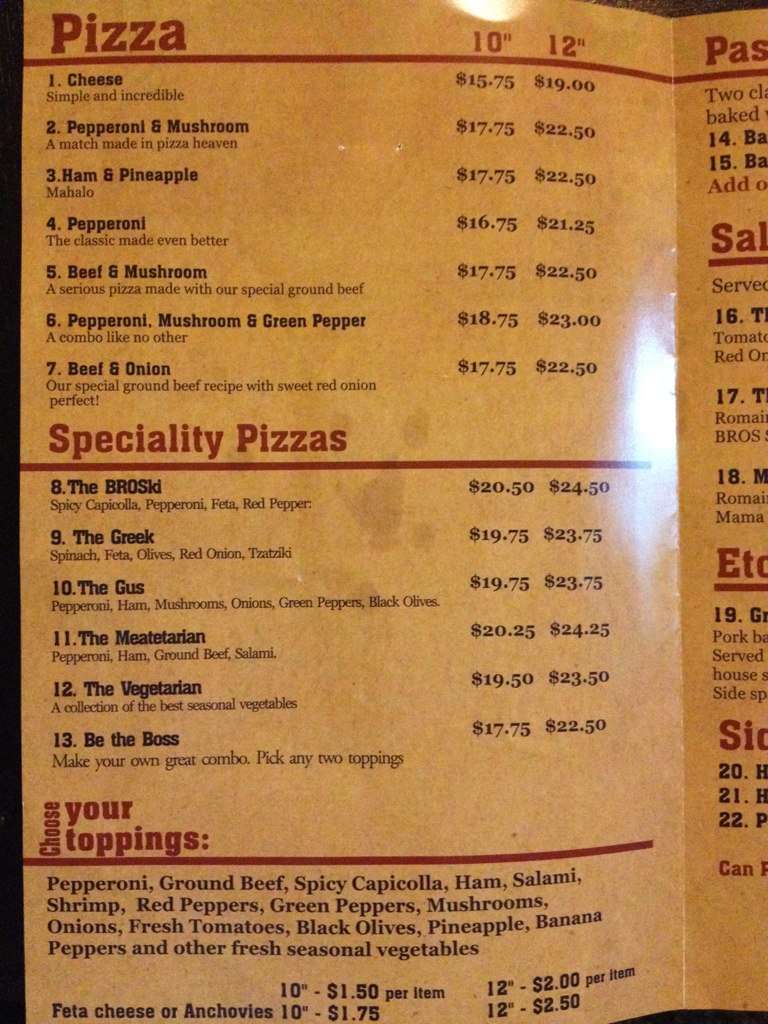 Bros Dough Menu, Menu for Bros Dough, 17th Ave SW, Calgary Urbanspoon