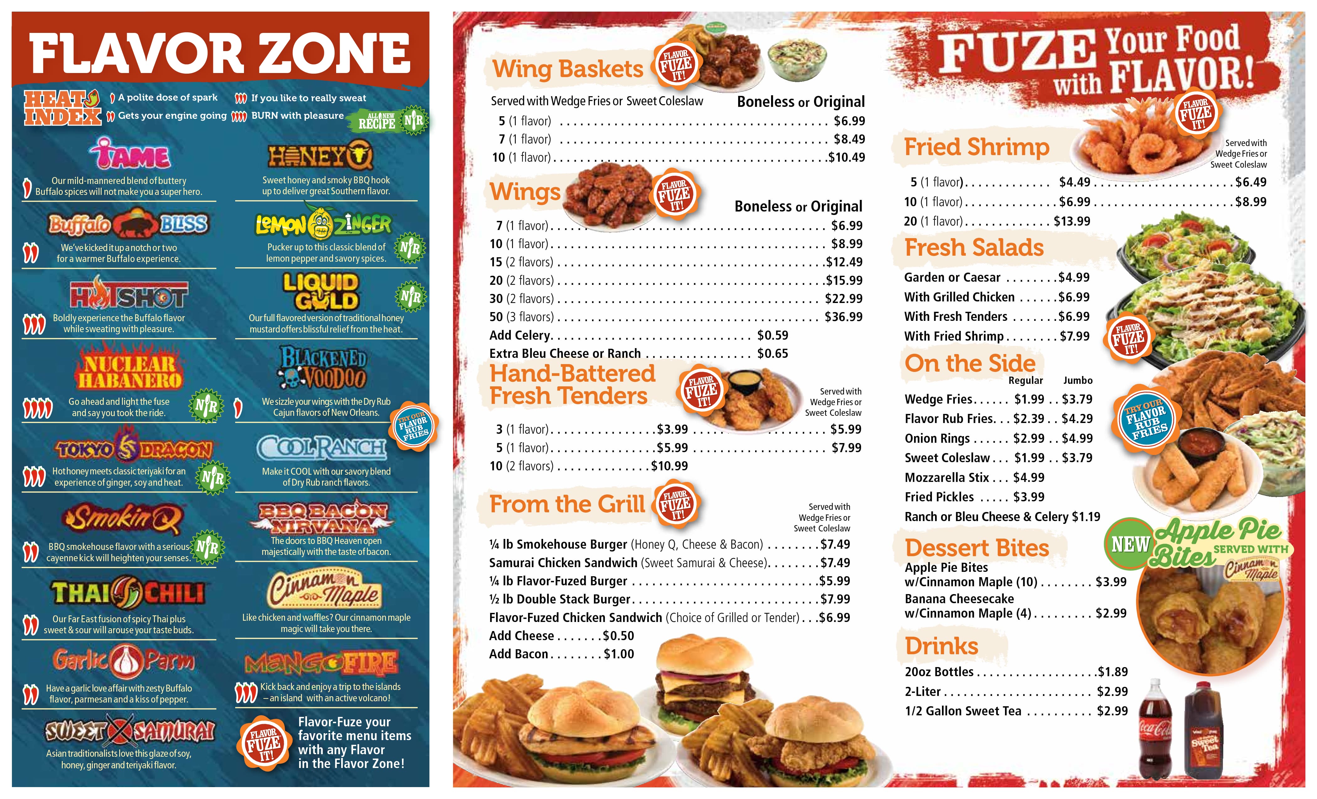 Wing Zone Menu, Menu for Wing Zone, Alamo Ranch, San Antonio