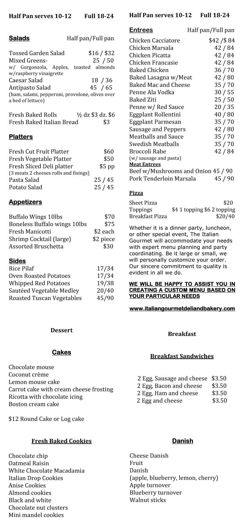 Menu at Italian Gourmet restaurant, Newington