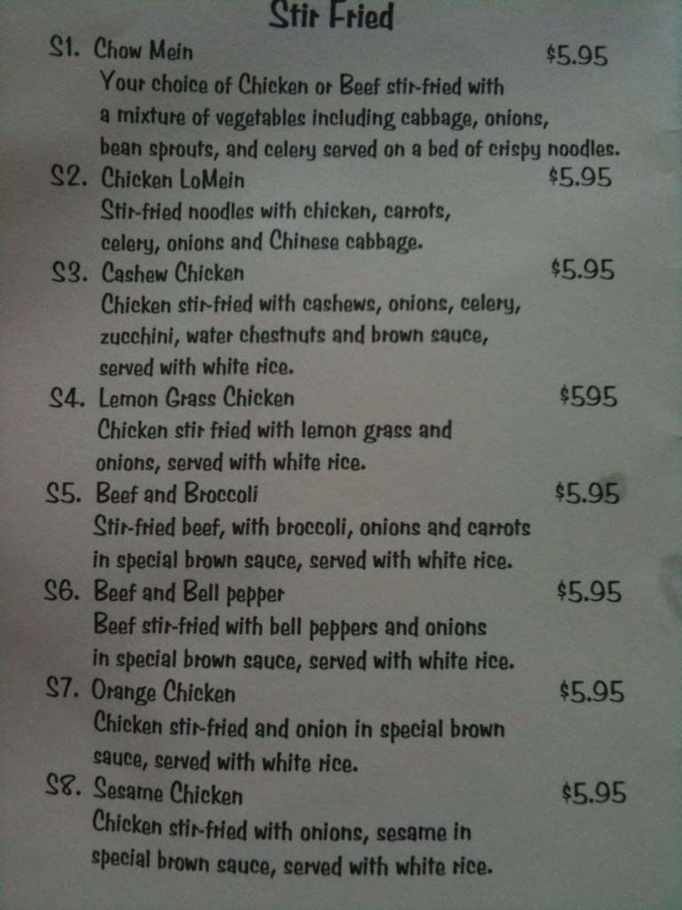 Menu at Asean Diner restaurant, Claremore