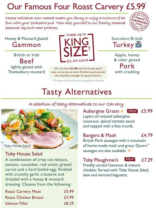 Menu at Toby Carvery pub & bar, Stockport, 271 Wellington Road North