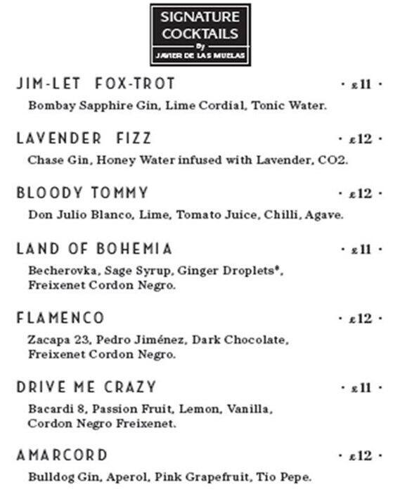 Menu at Dry Martini London pub & bar, London