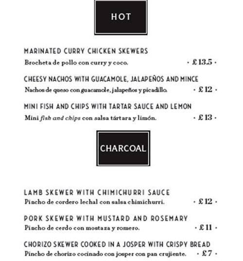 Menu at Dry Martini London pub & bar, London