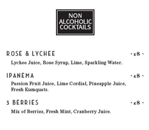 Menu at Dry Martini London pub & bar, London