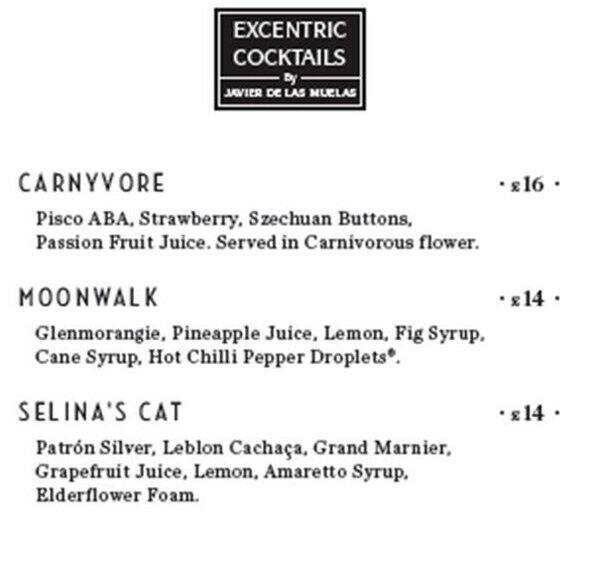 Menu at Dry Martini London pub & bar, London