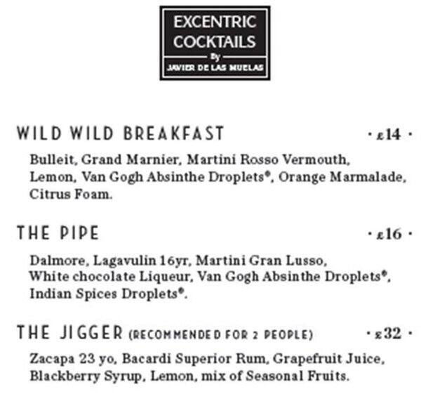 Menu at Dry Martini London pub & bar, London