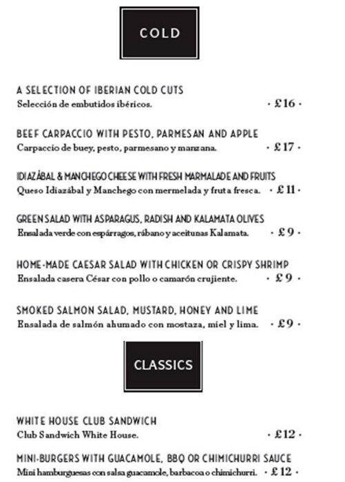 Menu at Dry Martini London pub & bar, London