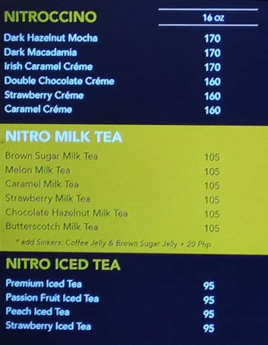Nitro 7 Coffee & Tea Bar, New Manila Menu