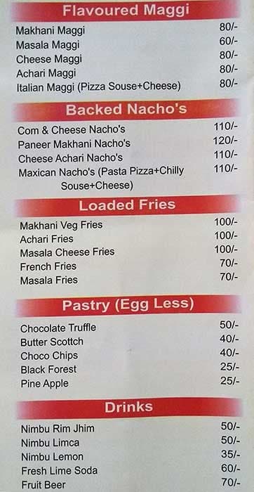 Flavours menu