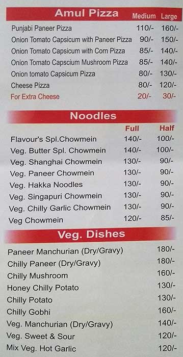 Flavours menu