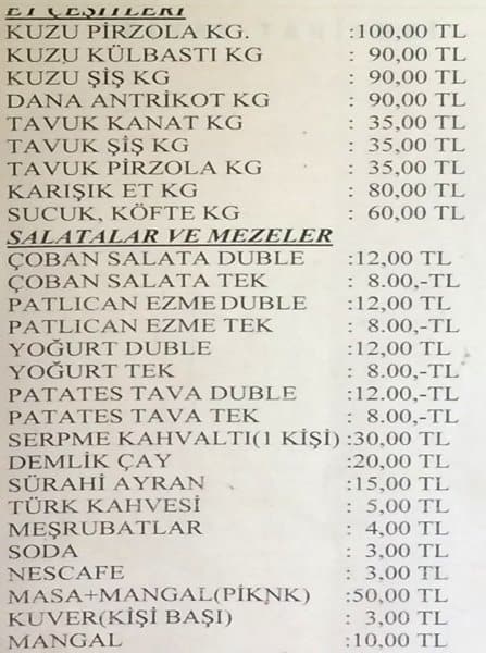 Vadi Park Et Mangal Menu Menu For Vadi Park Et Mangal Sile Merkez Istanbul