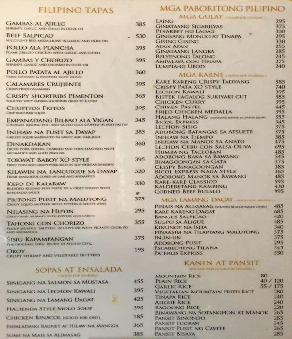 XO 46 Heritage Bistro Menu, Menu for XO 46 Heritage Bistro, Poblacion