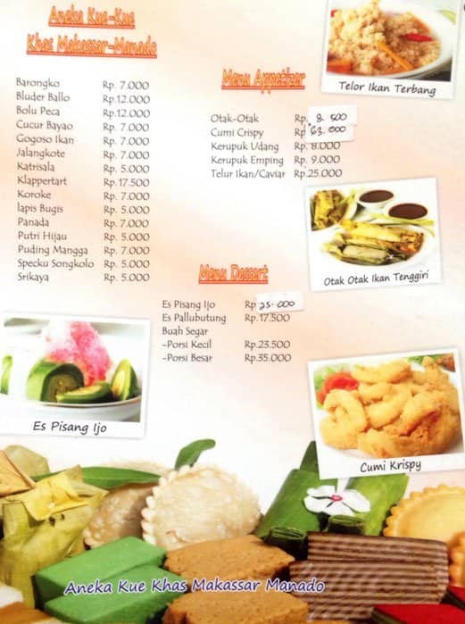 Rumah Makan Sulawesi menu, Menu restauracji Rumah Makan Sulawesi