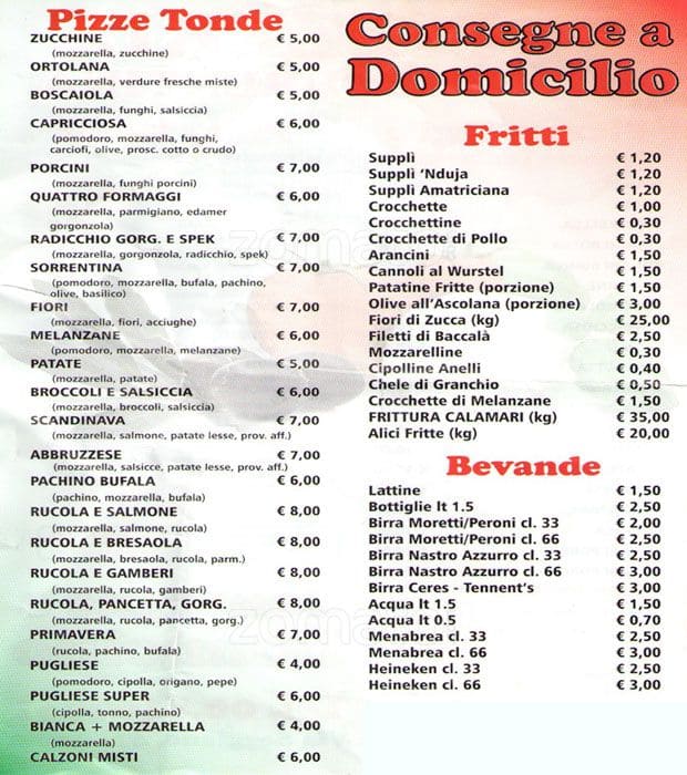 Menu di Bar Pizzeria La Sorrentina 