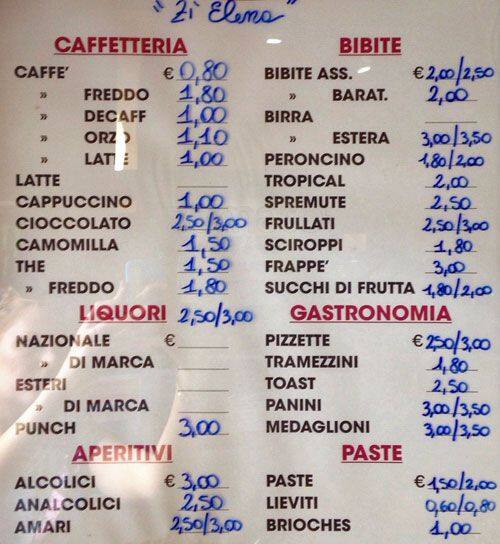 Bar Zi Elena Speisekarte