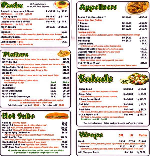 Moe's Famous Pizza Menu, Menu for Moe's Famous Pizza, Bayshore, Ottawa