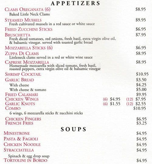Menu at Valentino's pizzeria, New York City, 7147 Kissena Blvd