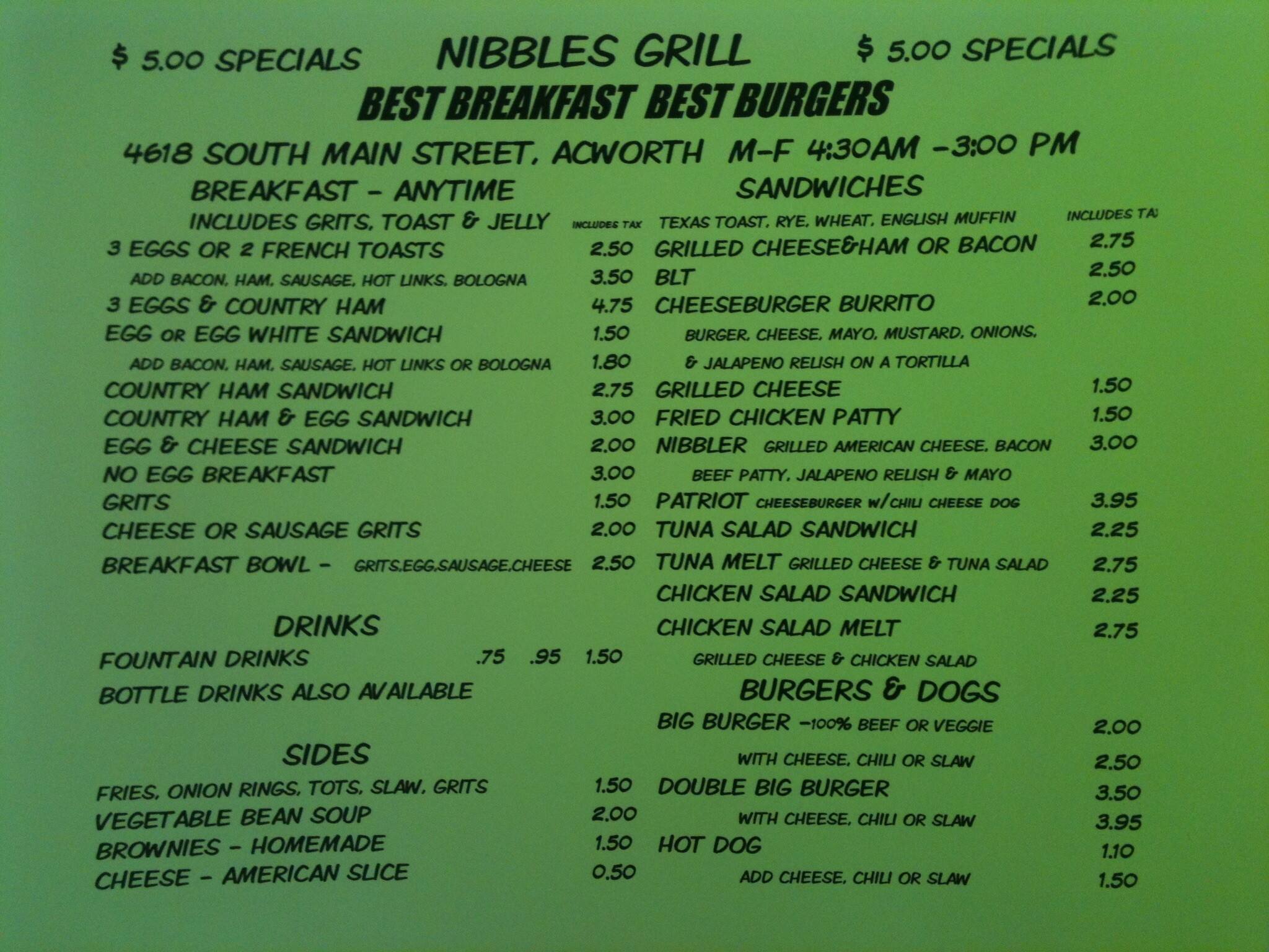 Nibbles Grill a Atlanta Foto del Menu con Prezzi Urbanspoon/Zomato