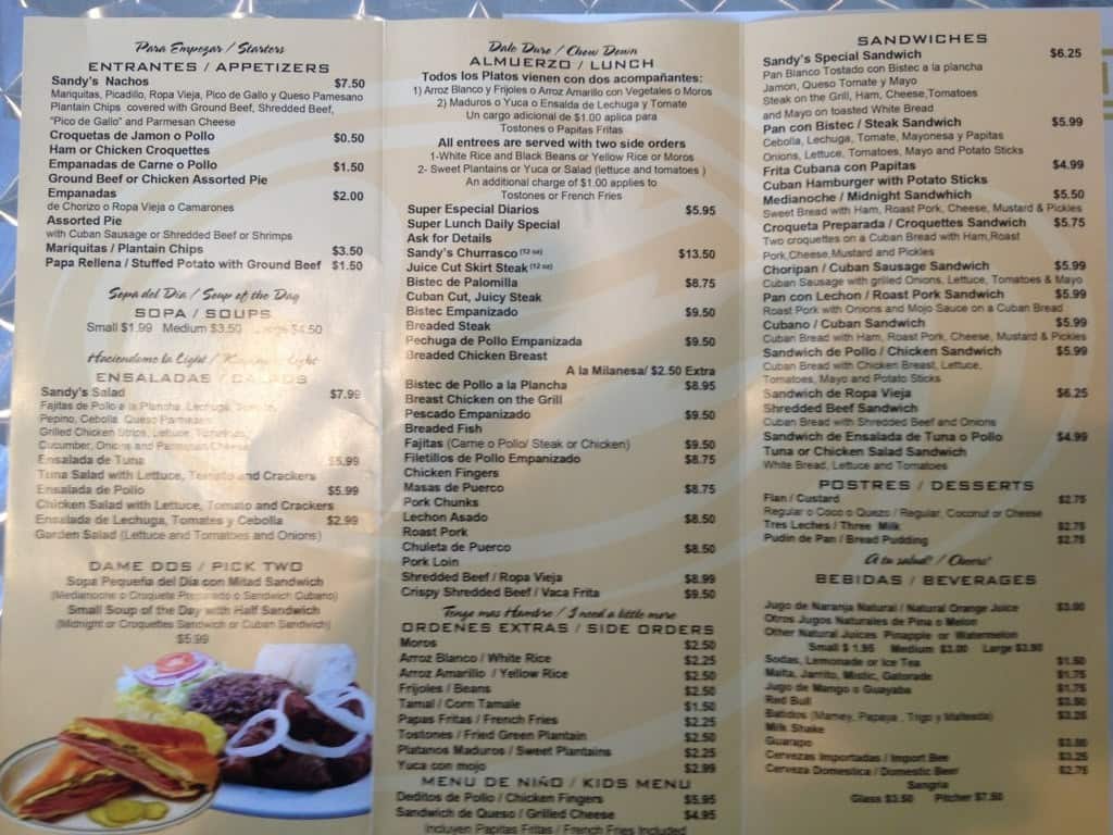 Sandy's Cuban Cafe Menu, Menu de Sandy's Cuban Cafe, Naples, Fort Myers