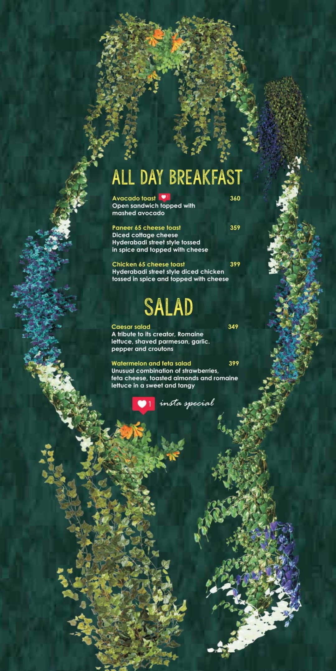 Menu of The Big Tree Cafe Golf Course Road Gurgaon