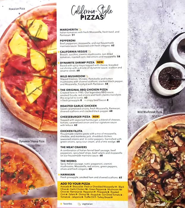 Menu Of California Pizza Kitchen Dubai