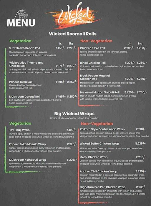 Menu of Wicked Wraps & Rolls, Malad West, Mumbai